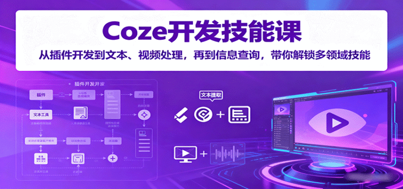 Coze开发技能课：从插件开发到文本、视频处理，再到信息查询，带你解锁多领域技能跨境课程-外贸教程-精品网课-电商运营课库课堂