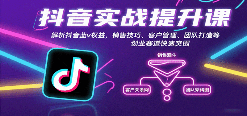 抖音实战提升课：解析抖音蓝v权益，销售技巧、客户管理、团队打造等创业赛道快速突围跨境课程-外贸教程-精品网课-电商运营课库课堂