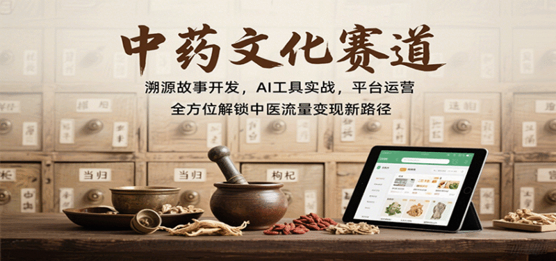中药文化赛道:溯源故事开发,AI工具实战,平台运营,全方位解锁中医流量变现新路径跨境课程-外贸教程-精品网课-电商运营课库课堂