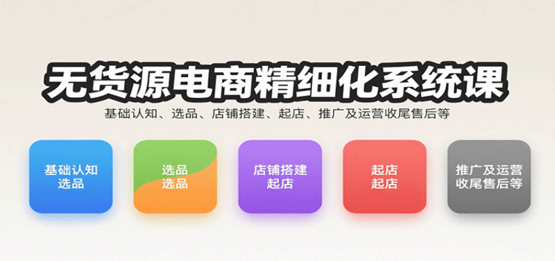 无货源电商精细化系统课:基础认知、选品、店铺搭建、起店、推广及运营收尾售后等跨境课程-外贸教程-精品网课-电商运营课库课堂
