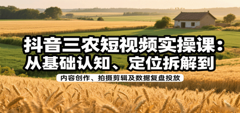 抖音三农短视频实操课:从基础认知、定位拆解到内容创作、拍摄剪辑及数据复盘投放跨境课程-外贸教程-精品网课-电商运营课库课堂
