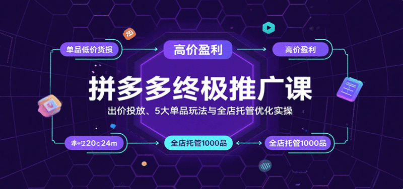 拼多多终极推广课：出价投放、5大单品玩法与全店托管优化实操跨境课程-外贸教程-精品网课-电商运营课库课堂