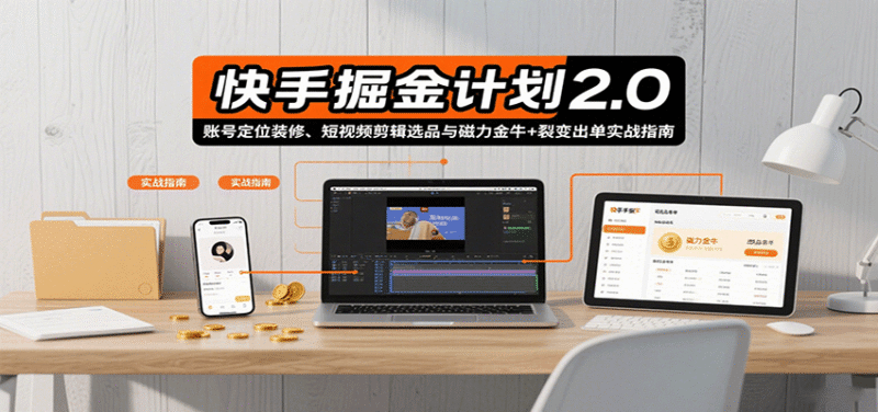 快手掘金计划2.0，账号定位装修、短视频剪辑选品与磁力金牛+裂变出单实战指南跨境课程-外贸教程-精品网课-电商运营课库课堂