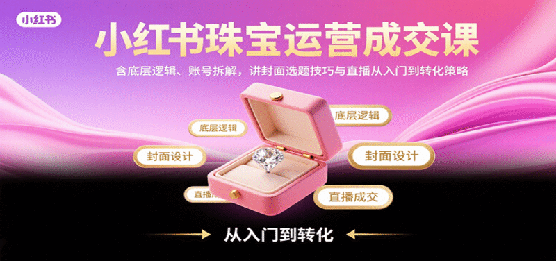 小红书珠宝运营成交课：含底层逻辑、账号拆解，讲封面选题技巧与直播从入门到转化策略跨境课程-外贸教程-精品网课-电商运营课库课堂