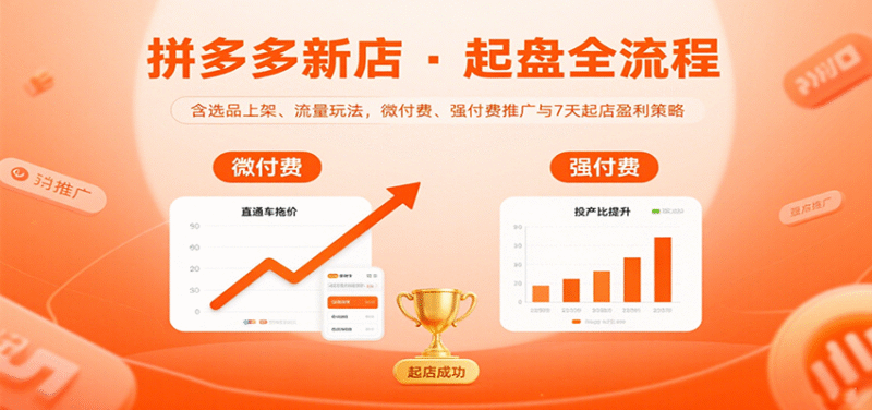 拼多多新店起盘全流程,含选品上架、流量玩法,微付费、强付费推广与7天起店盈利策略跨境课程-外贸教程-精品网课-电商运营课库课堂