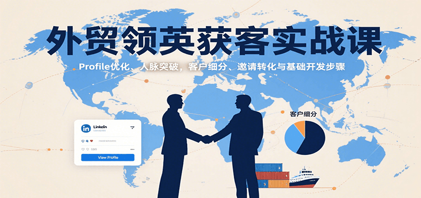 外贸领英获客实战课：Profile优化、人脉突破，客户细分、邀请转化与基础开发步骤跨境课程-外贸教程-精品网课-电商运营课库课堂