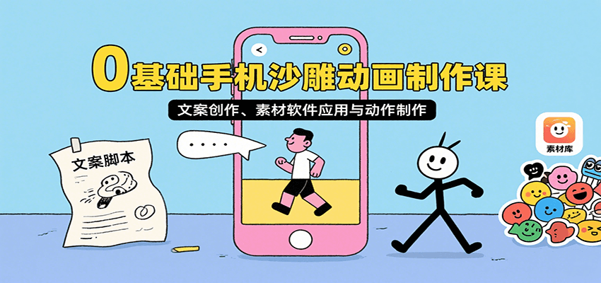 0基础手机沙雕动画制作课，文案创作、素材软件应用与动作制作跨境课程-外贸教程-精品网课-电商运营课库课堂