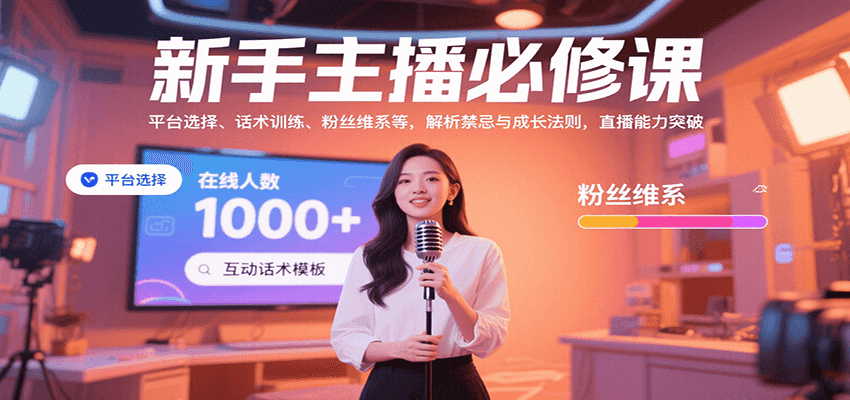 新手主播必修课：平台选择、话术训练、粉丝维系等，解析禁忌与成长法则，突破直播能力跨境课程-外贸教程-精品网课-电商运营课库课堂
