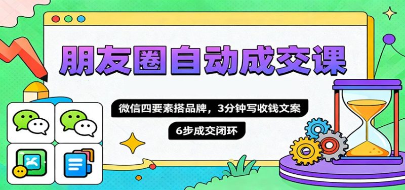 朋友圈自动成交课，微信四要素搭品牌，3分钟写收钱文案，6步成交闭环跨境课程-外贸教程-精品网课-电商运营课库课堂