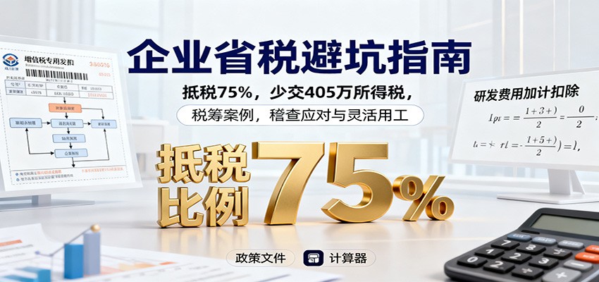 企业省税避坑指南：抵税75%，少交405万所得税，税筹案例，稽查应对与灵活用工跨境课程-外贸教程-精品网课-电商运营课库课堂