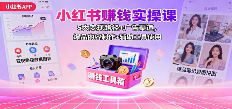 小红书赚钱实操课:5大变现路径+广告渠道,爆品内容制作+辅助工具使用跨境课程-外贸教程-精品网课-电商运营课库课堂