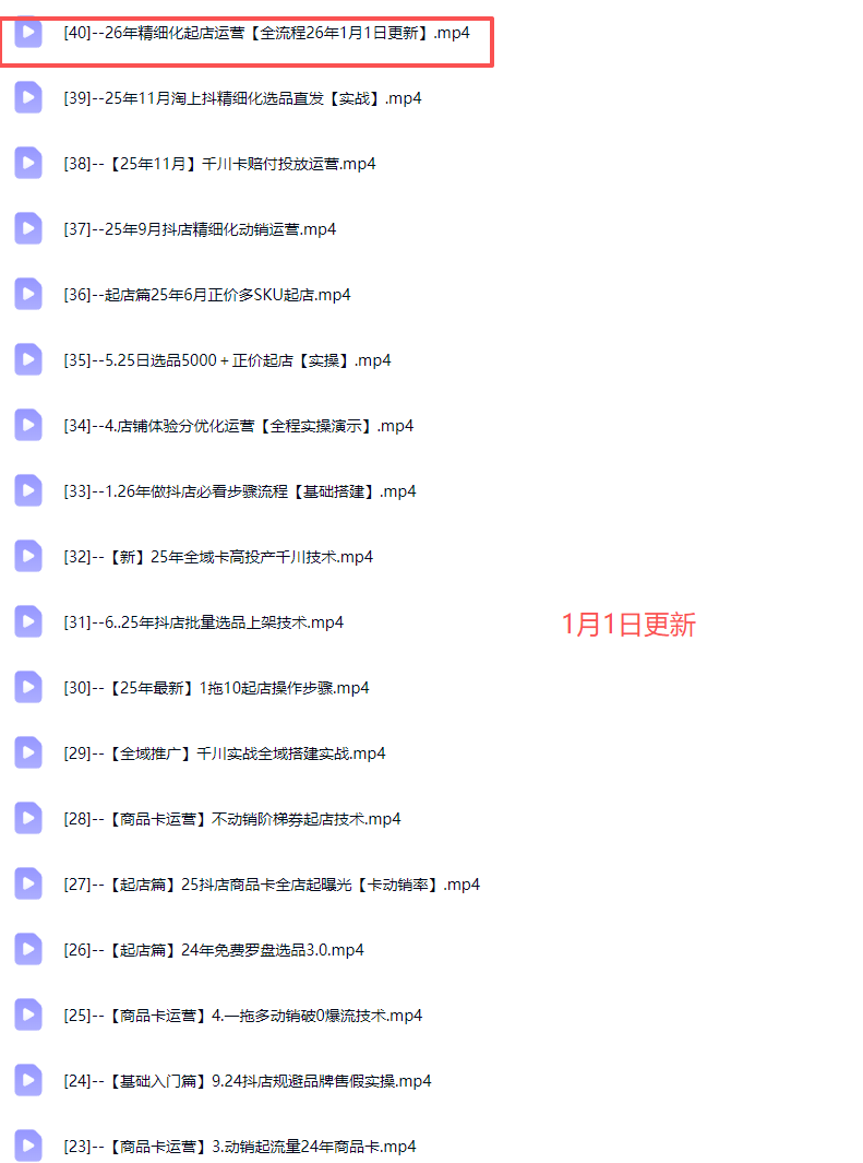 2025 天祥电商抖店运营课程（7 月更新 45 节）：从 0 到 1 商品卡流量与达人爆单实战指南-课库课堂