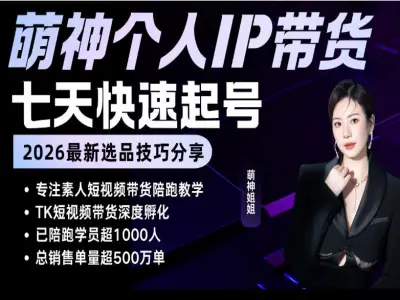 2026 素人定制化 IP 带货实战课 TK 短视频带货从选品到涨粉全攻略跨境课程-外贸教程-精品网课-电商运营课库课堂