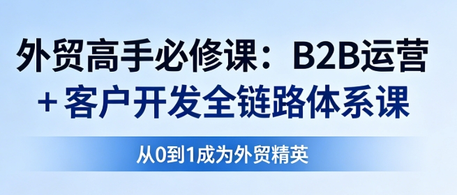 外贸高手必修课：B2B 运营 + 客户开发全链路体系课 从 0 到 1 成为外贸精英跨境课程-外贸教程-精品网课-电商运营课库课堂
