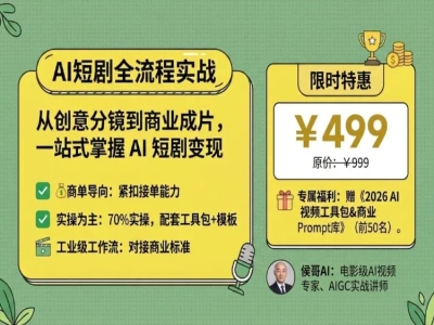 AI 精品短剧从拆解到成片全链路实战课｜商单剧本分镜 AI 出图剪辑全套教程跨境课程-外贸教程-精品网课-电商运营课库课堂