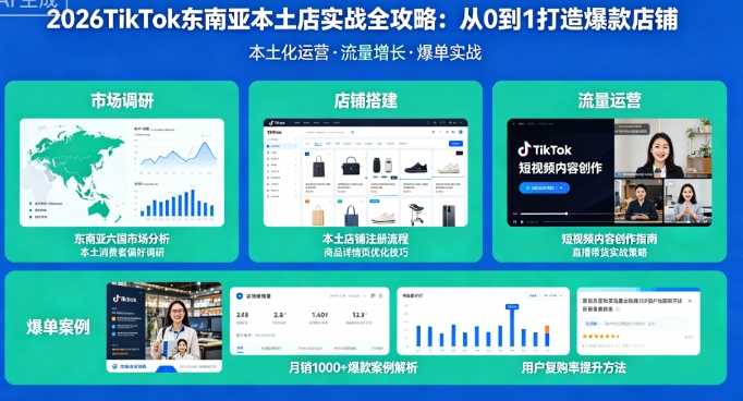 2026TikTok 东南亚本土店实战全攻略：从 0 到 1 打造爆款店铺 - 课库课堂跨境课程-外贸教程-精品网课-电商运营课库课堂