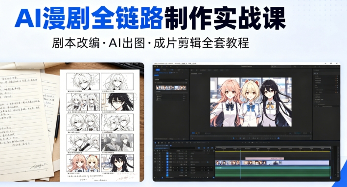 AI 漫剧全链路制作实战课 剧本改编 AI 出图成片剪辑全套教程跨境课程-外贸教程-精品网课-电商运营课库课堂