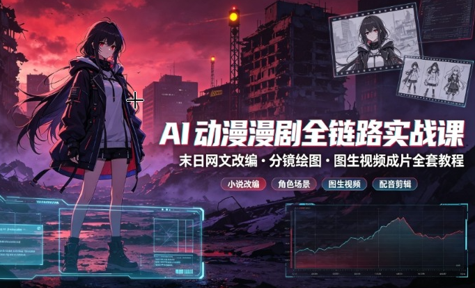 AI 动漫漫剧全链路实战课｜末日网文改编・分镜绘图・图生视频成片全套教程跨境课程-外贸教程-精品网课-电商运营课库课堂