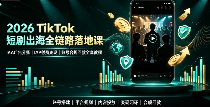 2026TikTok 短剧出海全链路落地课|IAA 广告分账 IAP 付费变现账号合规回款全套教程 - 课库课堂跨境课程-外贸教程-精品网课-电商运营课库课堂