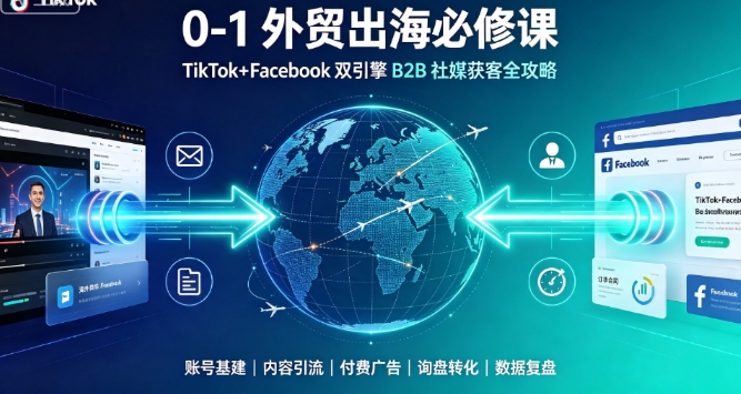 0-1 外贸出海必修课|TikTok+Facebook 双引擎 B2B 社媒获客全攻略 课程总结跨境课程-外贸教程-精品网课-电商运营课库课堂