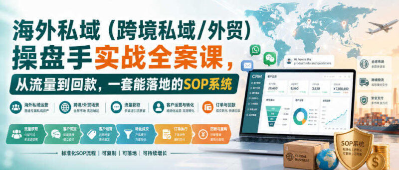 海外私域运营实战课 跑通出海流量‑成交‑回款全链路教程跨境课程-外贸教程-精品网课-电商运营课库课堂
