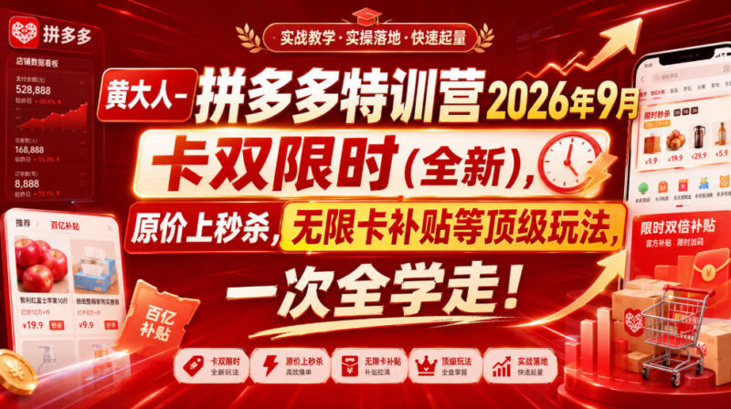 2026 黄大人拼多多特训营课程 不靠黄牛起店直通车冷启动拖价盈利活动衔接实战教程跨境课程-外贸教程-精品网课-电商运营课库课堂
