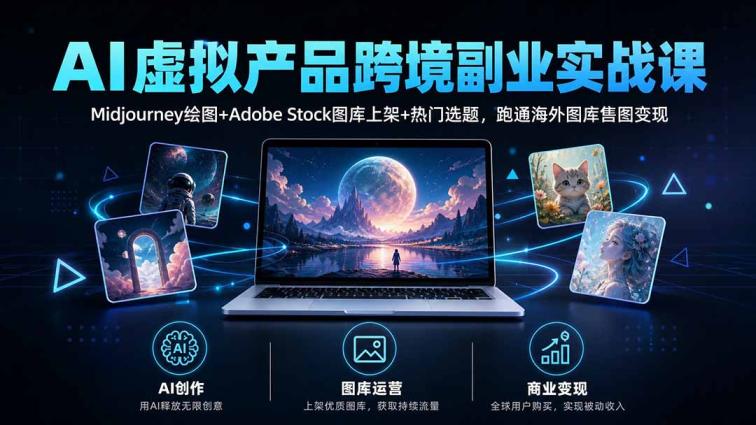 AI 跨境售图实战课 Midjourney+Adobe Stock 零基础图库变现教程跨境课程-外贸教程-精品网课-电商运营课库课堂