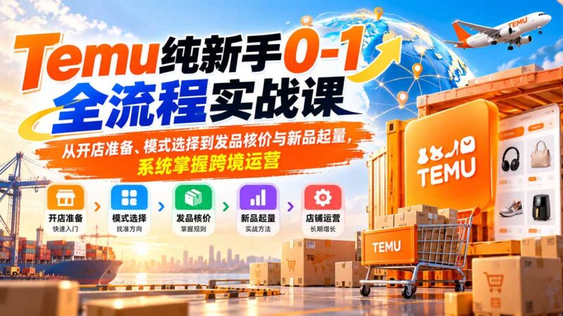 Temu 纯新手 0‑1 全流程实战课跨境课程-外贸教程-精品网课-电商运营课库课堂