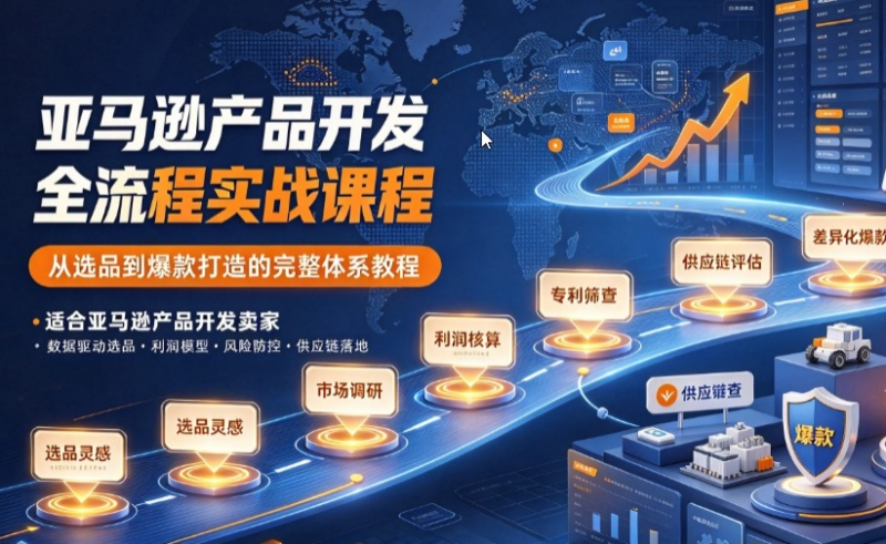 亚马逊产品开发全流程实战课程｜从选品到爆款打造的完整体系教程，适合亚马逊产品开发卖家 - 课库课堂跨境课程-外贸教程-精品网课-电商运营课库课堂