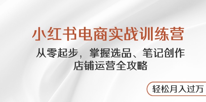 小红书电商实战训练营，从零起步，掌握选品、笔记创作、店铺运营全攻略…跨境课程-外贸教程-精品网课-电商运营课库课堂