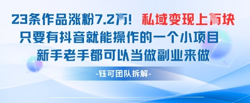 抖音私域项目23条作品涨粉7.2W，私域变现1W跨境课程-外贸教程-精品网课-电商运营课库课堂