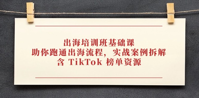 出海培训班基础课，助你跑通出海流程，实战案例拆解，含 TikTok 榜单资源跨境课程-外贸教程-精品网课-电商运营课库课堂